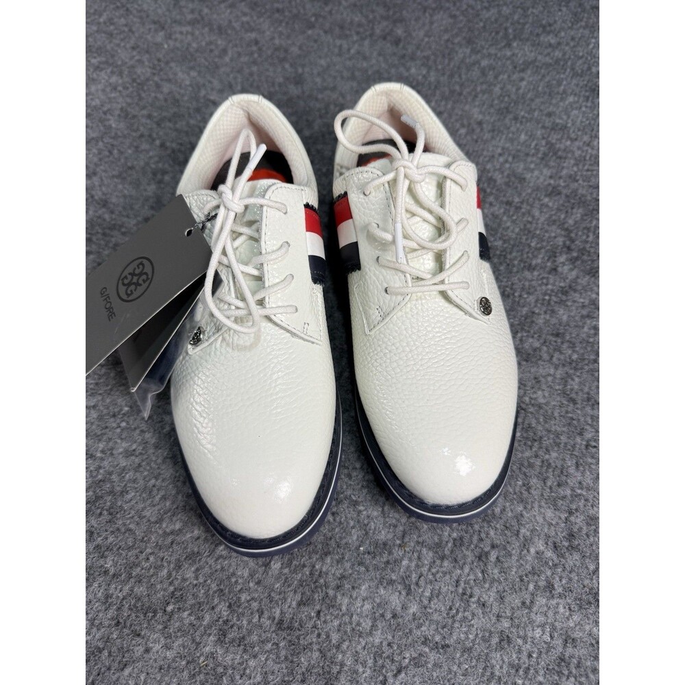 G/FORE G.112 Women’s Leather Saddle‑Stripe Golf Shoes–White/Navy/Red–Sz 5.5 New